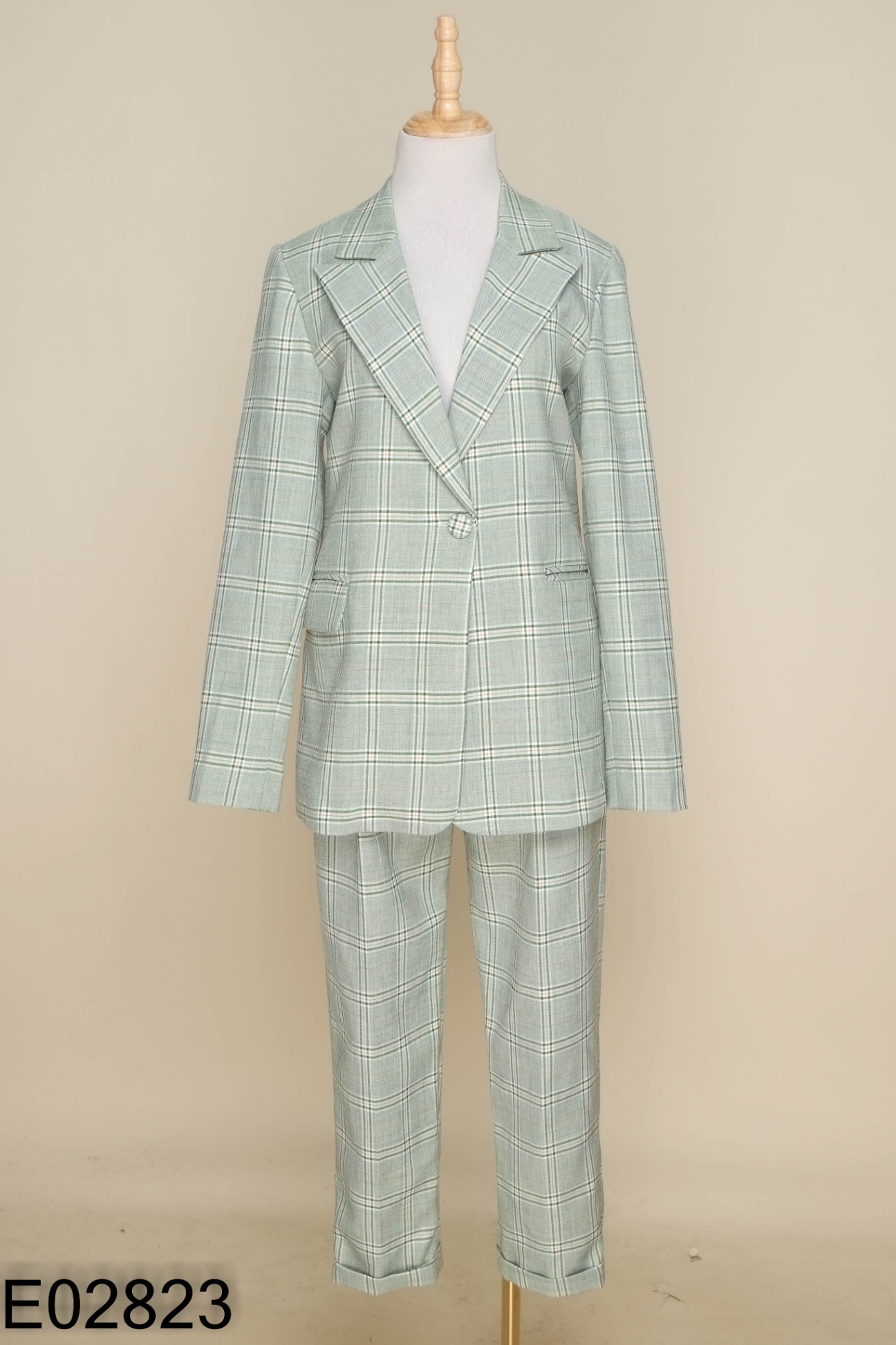 SET Blazer xanh kẻ be + quần dài