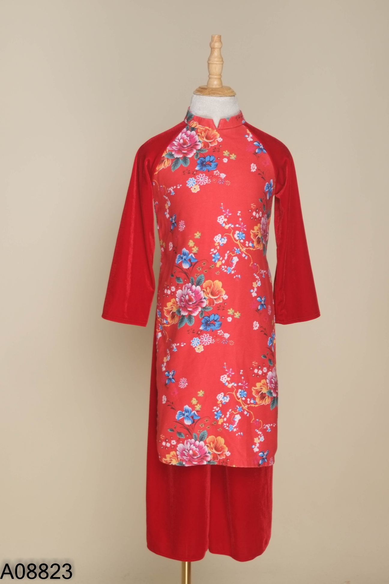 SET Áo dài đỏ + quần nhung KIDS