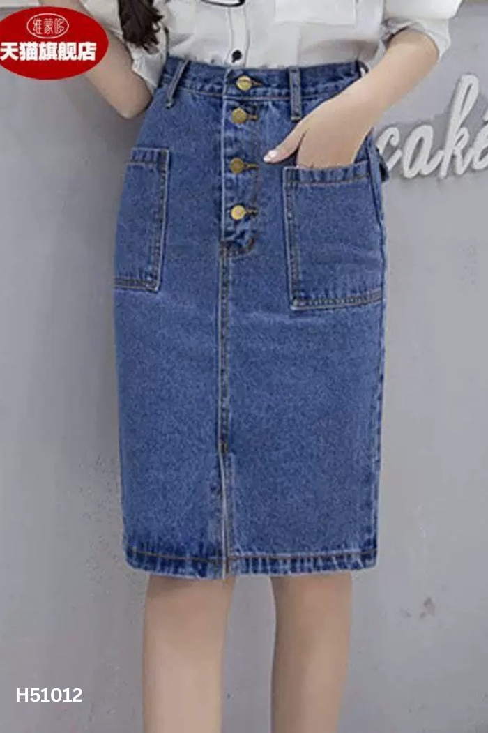 Chân váy jeans xanh 4 cúc
