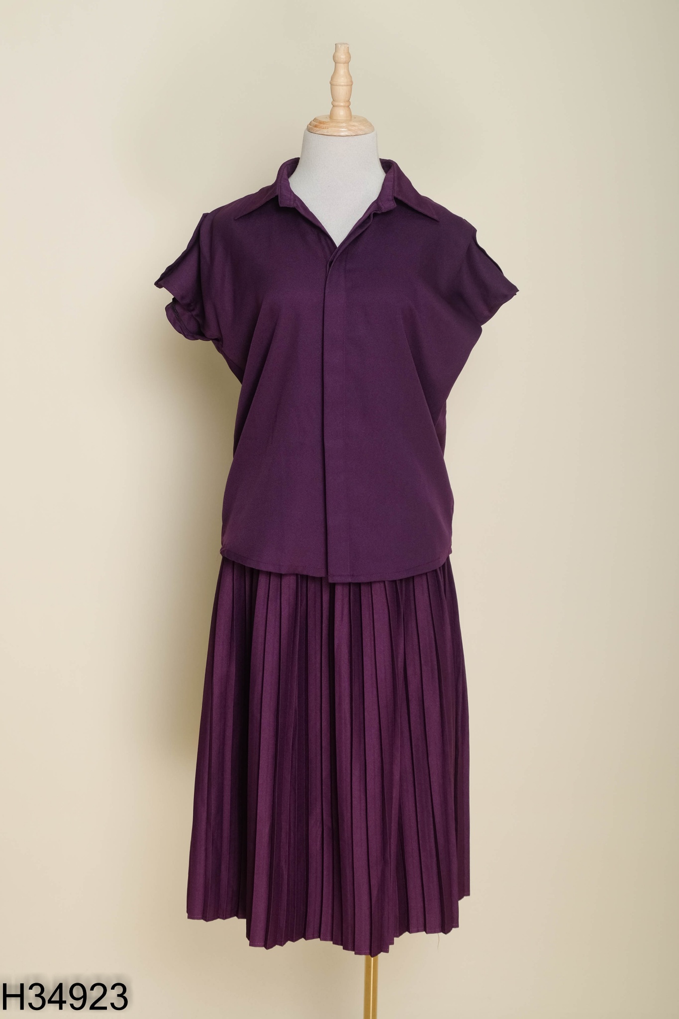 Set Áo sơ mi LEO WEARING tím + chân váy xếp ly