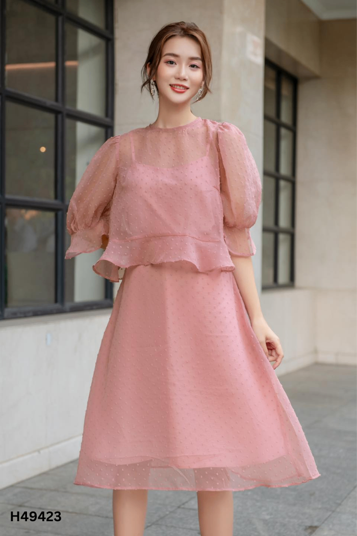 Set Áo voan OLV BOUTIQUE hồng + chân váy