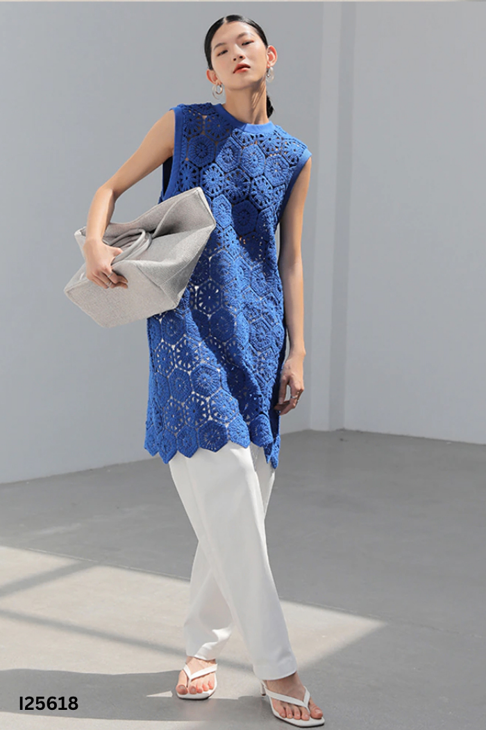 Váy sát nách linen xanh dương