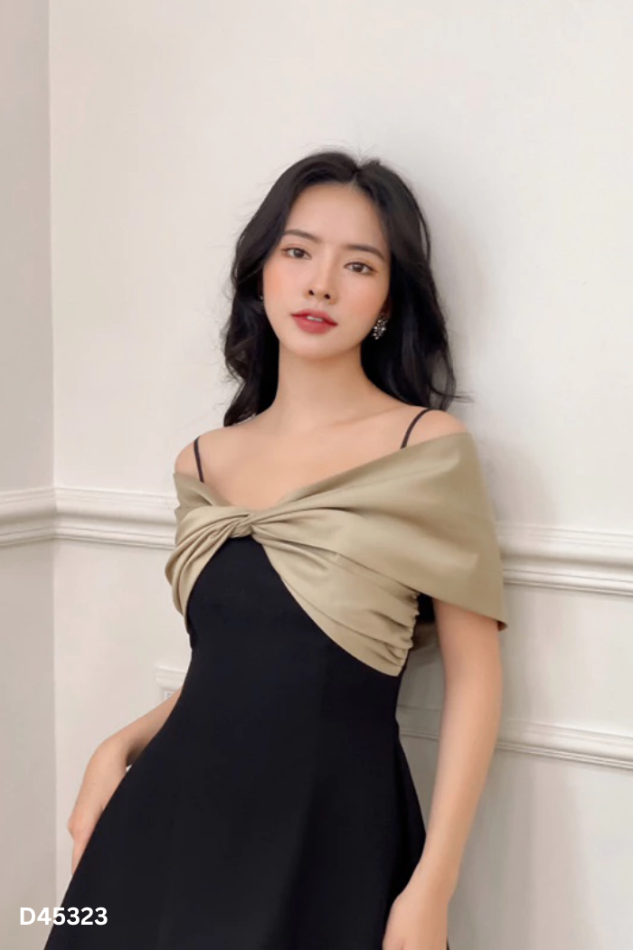 Váy D'MAIMER hai dây đen phối nơ nâu