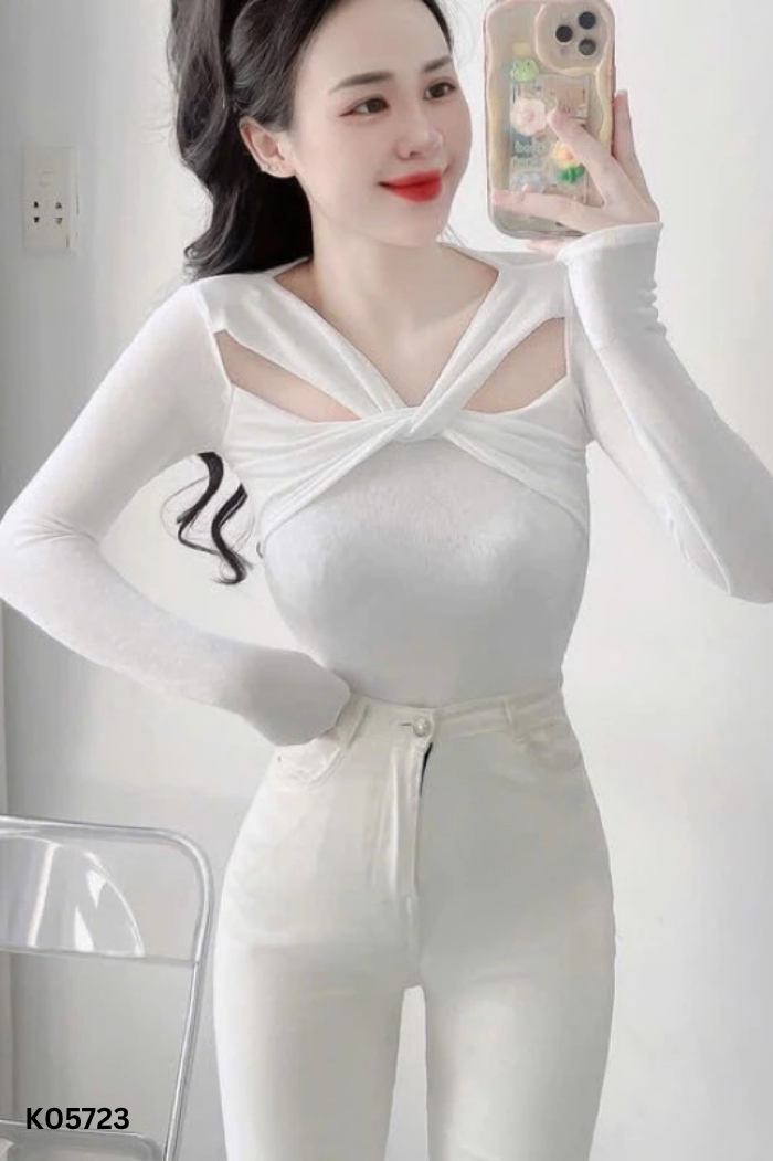 NEWTAG Áo trắng YU CHERY xoắn ngực