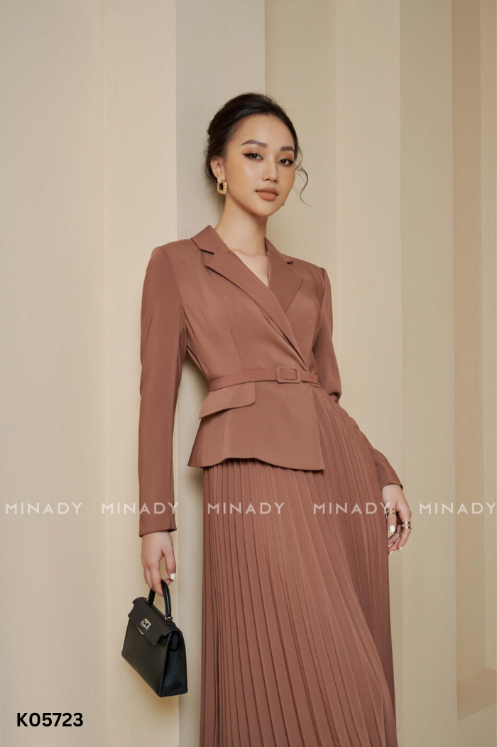 NEWTAG Váy nâu MINADY phối xếp ly