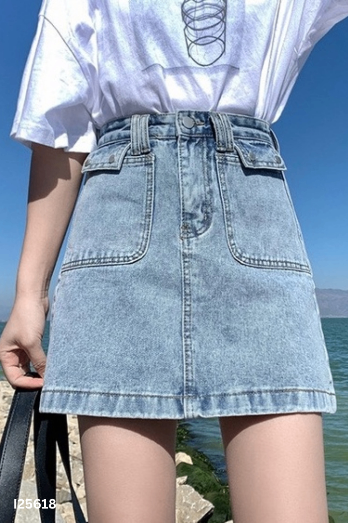 Chân váy jeans xanh trơn