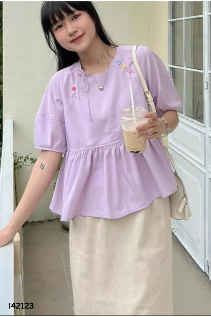 Áo kiểu tím trơn