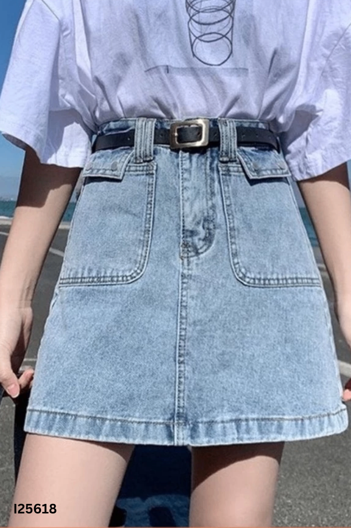 Chân váy jeans xanh trơn