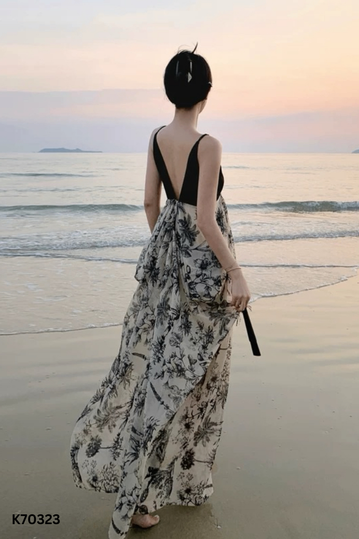 Váy đen phối be nâu