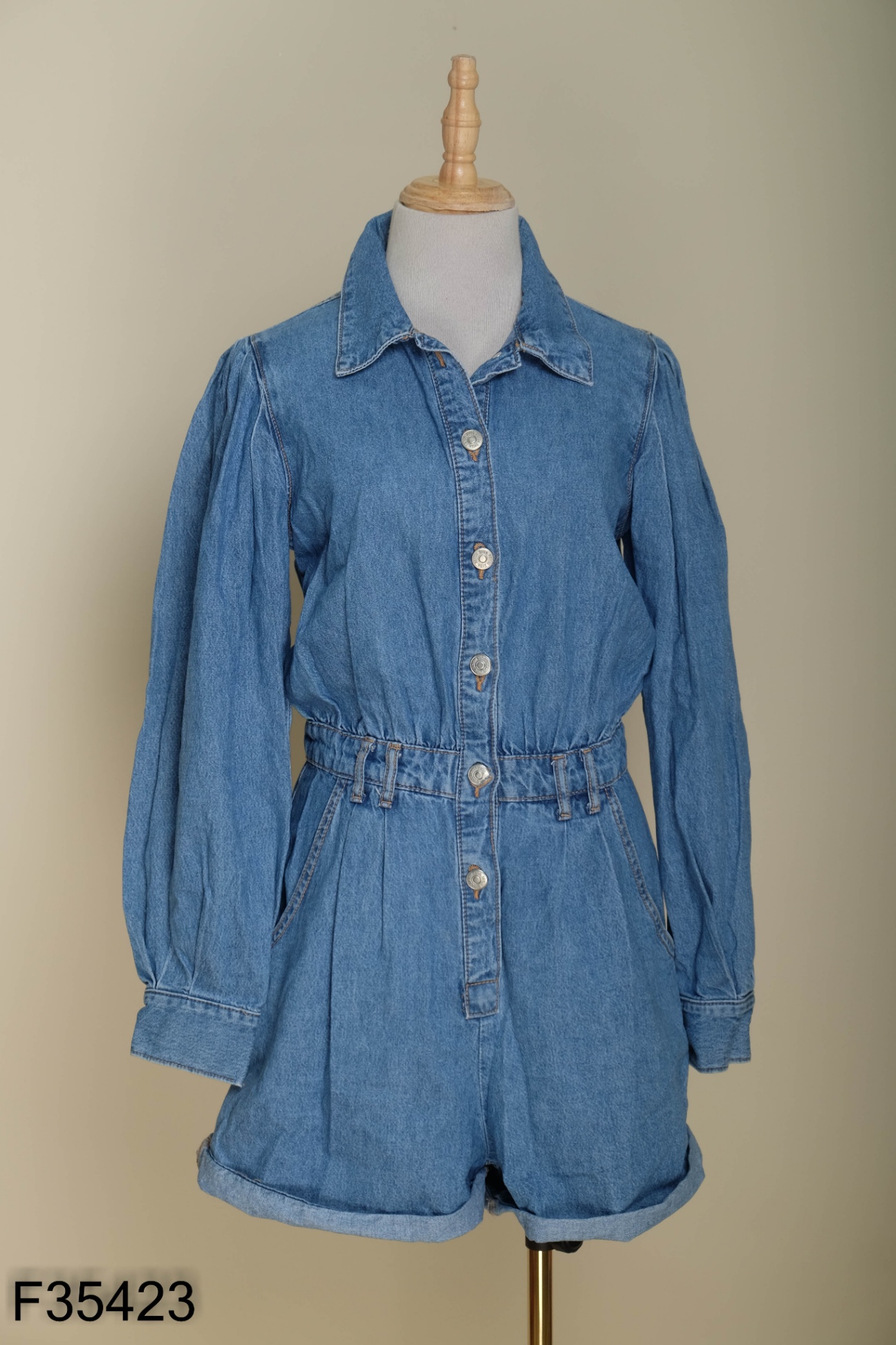 Jumpsuits ZARA jeans xanh cổ bẻ