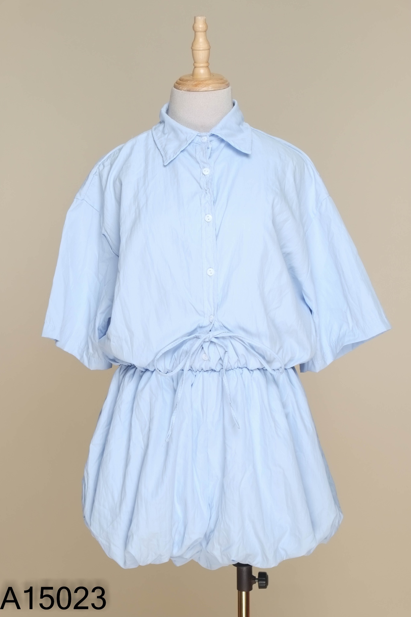NEW Váy sơ mi xanh chun eo