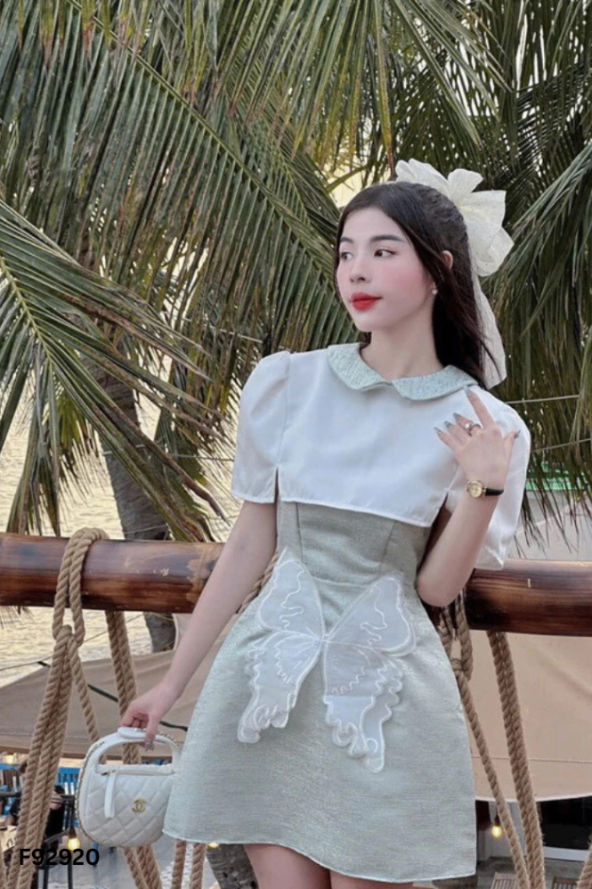 SET Váy xanh hai dây + áo trắng