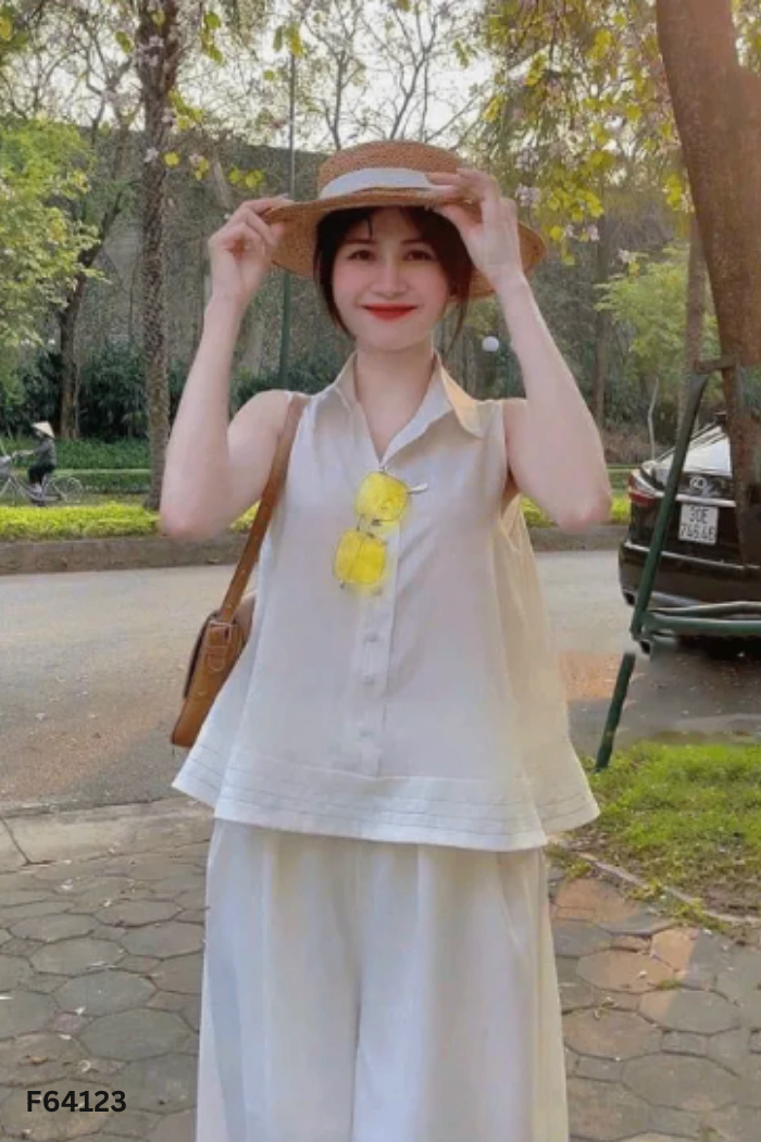 SET Trắng áo sát nách + quần suông