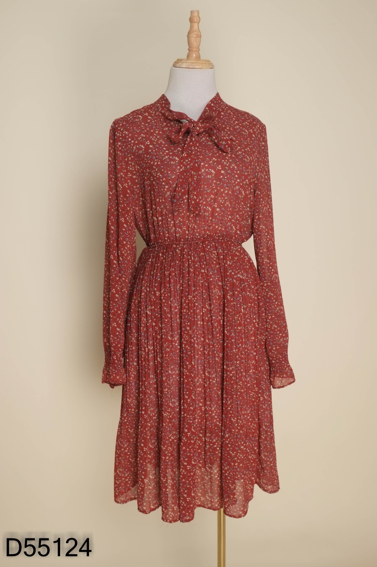 Váy đỏ hoa SÒ VINTAGE eo chun