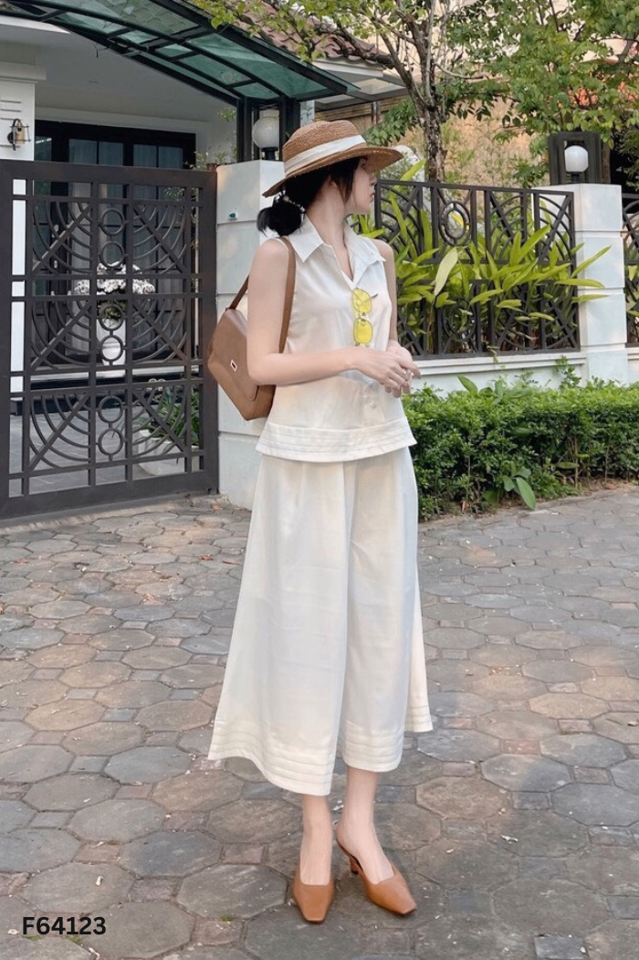 SET Trắng áo sát nách + quần suông