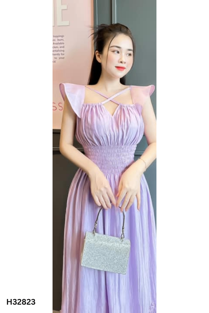 Váy chiffon tím eo chun
