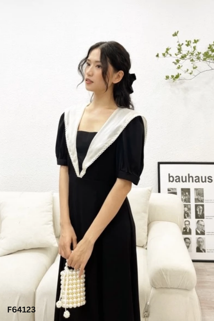 Váy đen cổ trắng