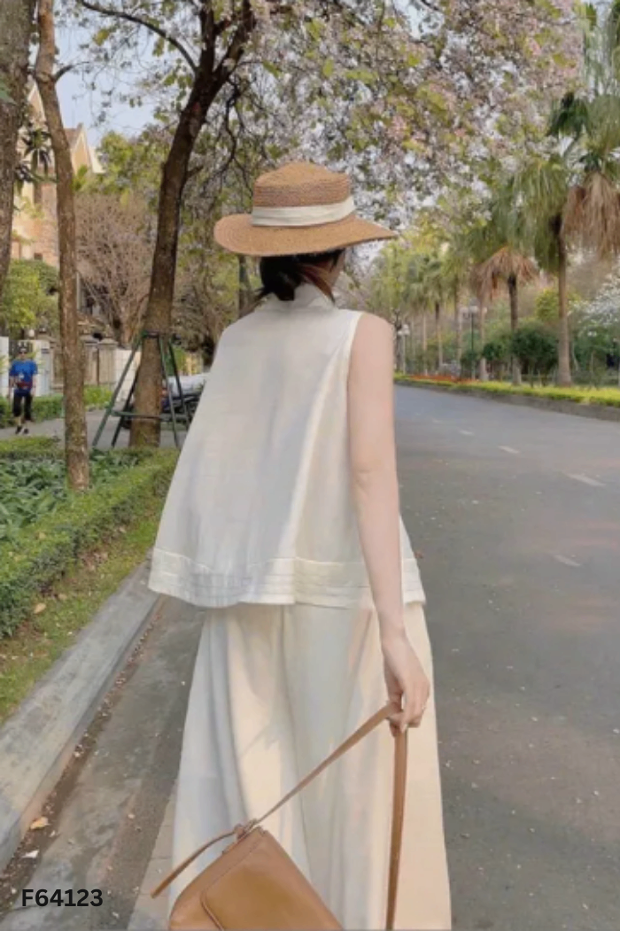 SET Trắng áo sát nách + quần suông