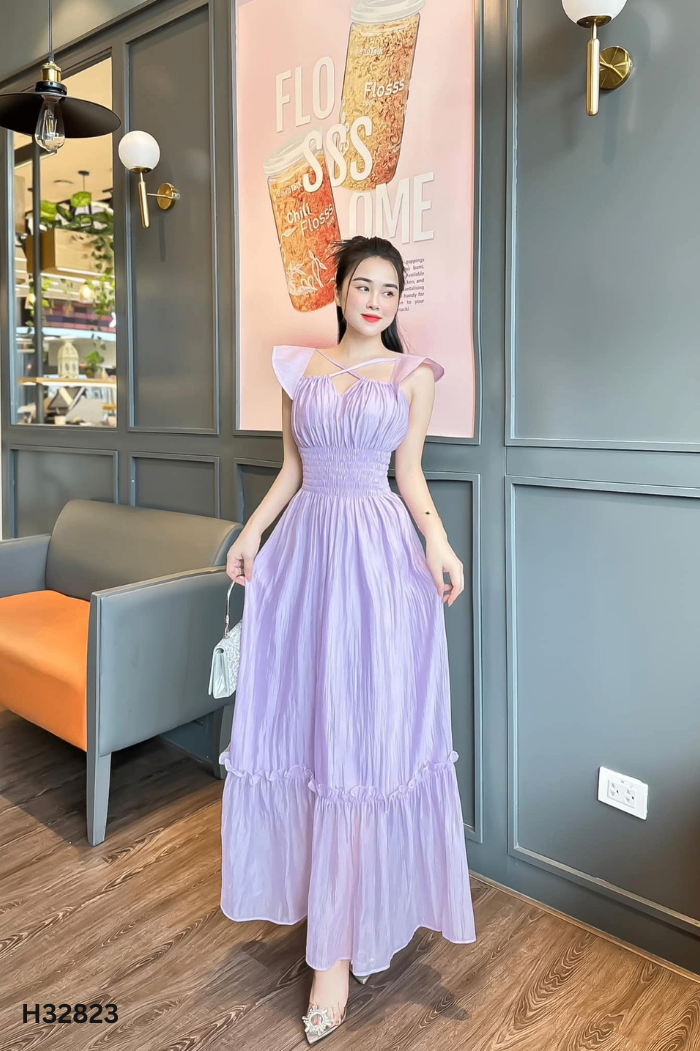 Váy chiffon tím eo chun