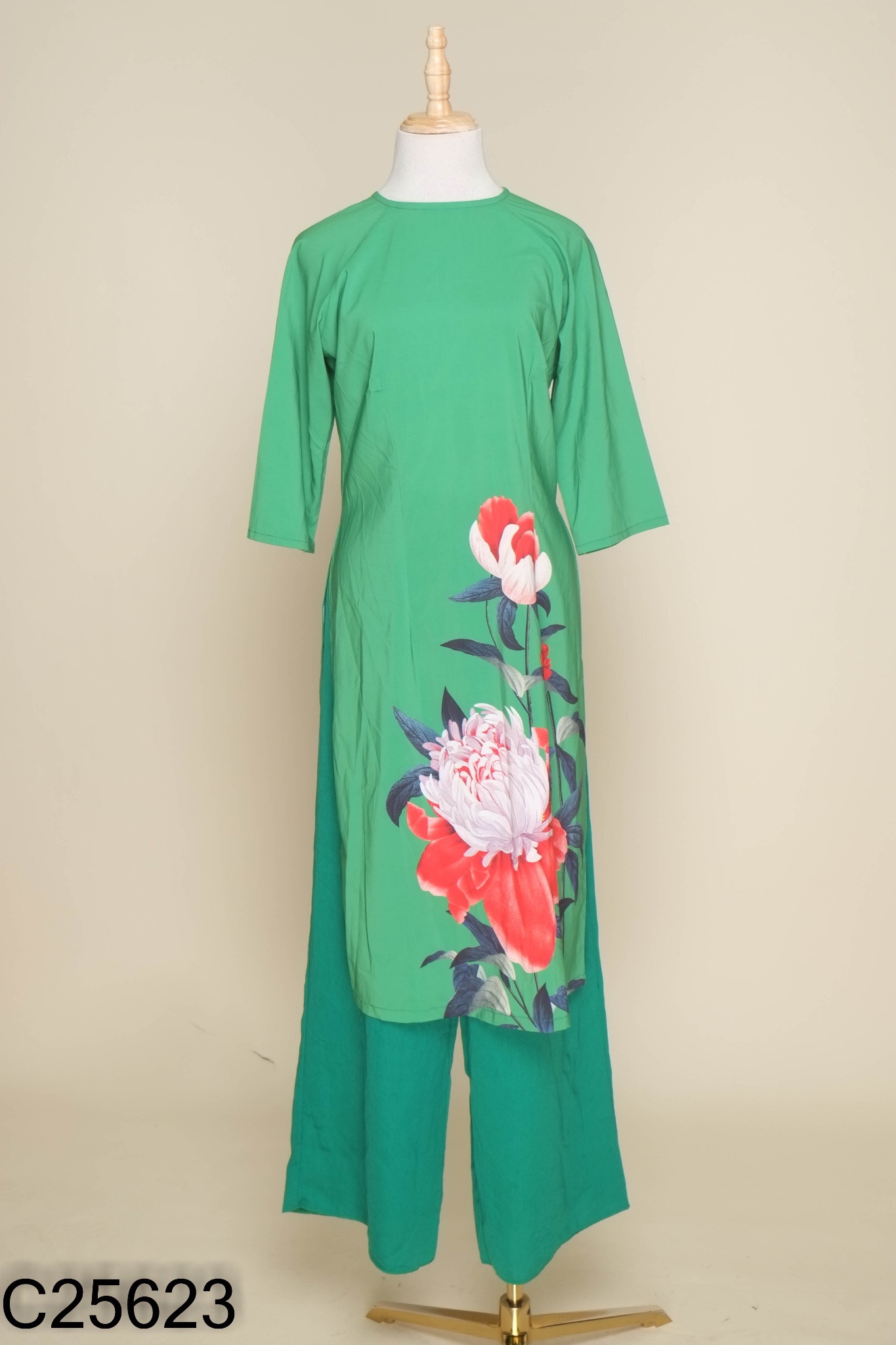 SET Áo dài xanh phối đỏ + quần dài