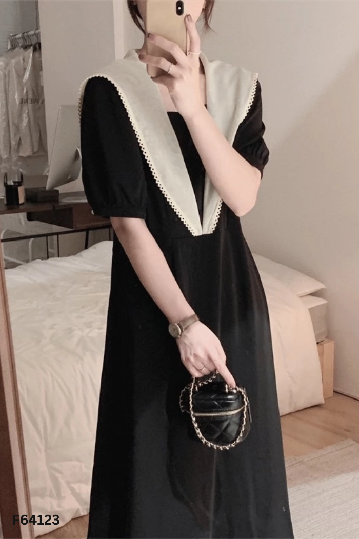 Váy đen cổ trắng
