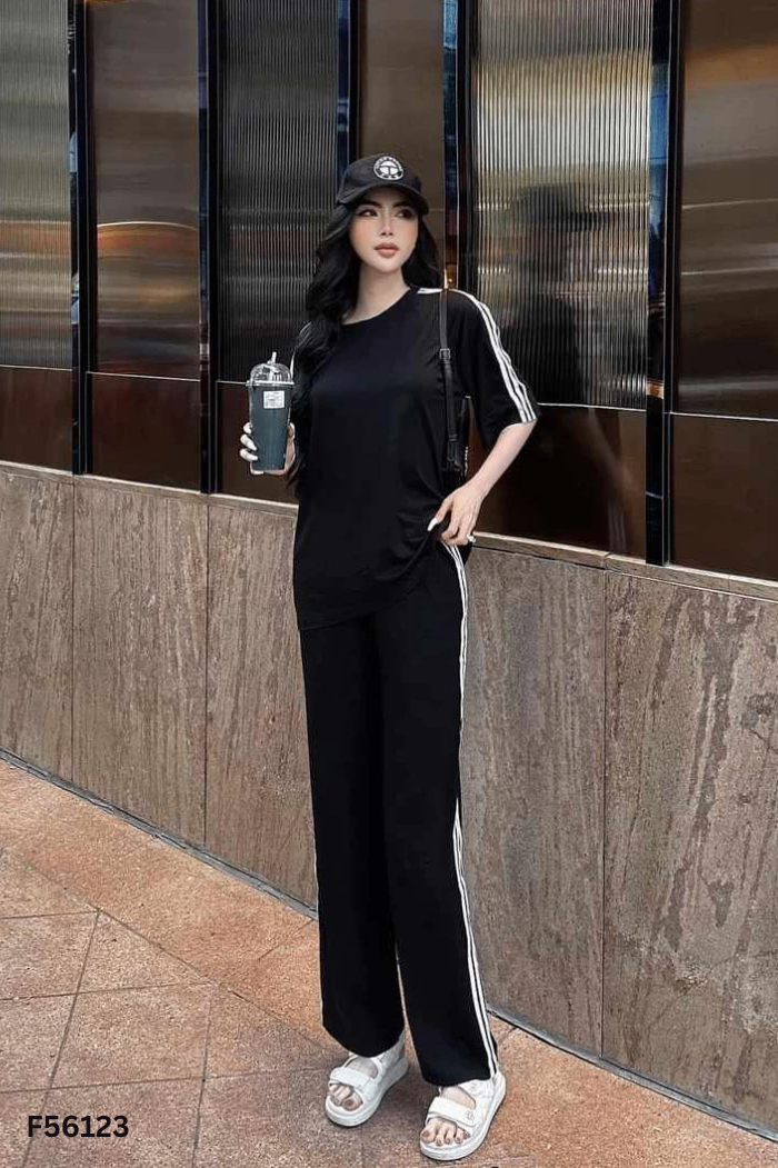 NEWTAG SET Áo đen sọc trắng + quần dài
