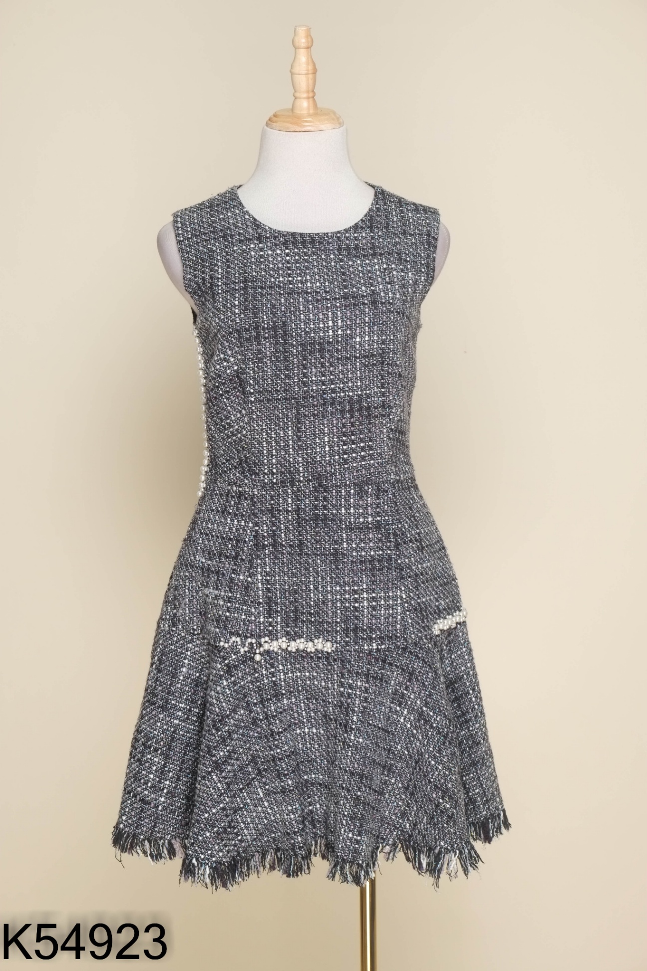 Váy dạ tweed CHARMILLES xám phối đen