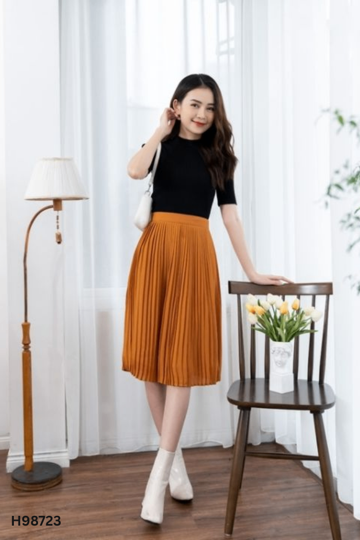 Chân váy nâu YODY xếp ly