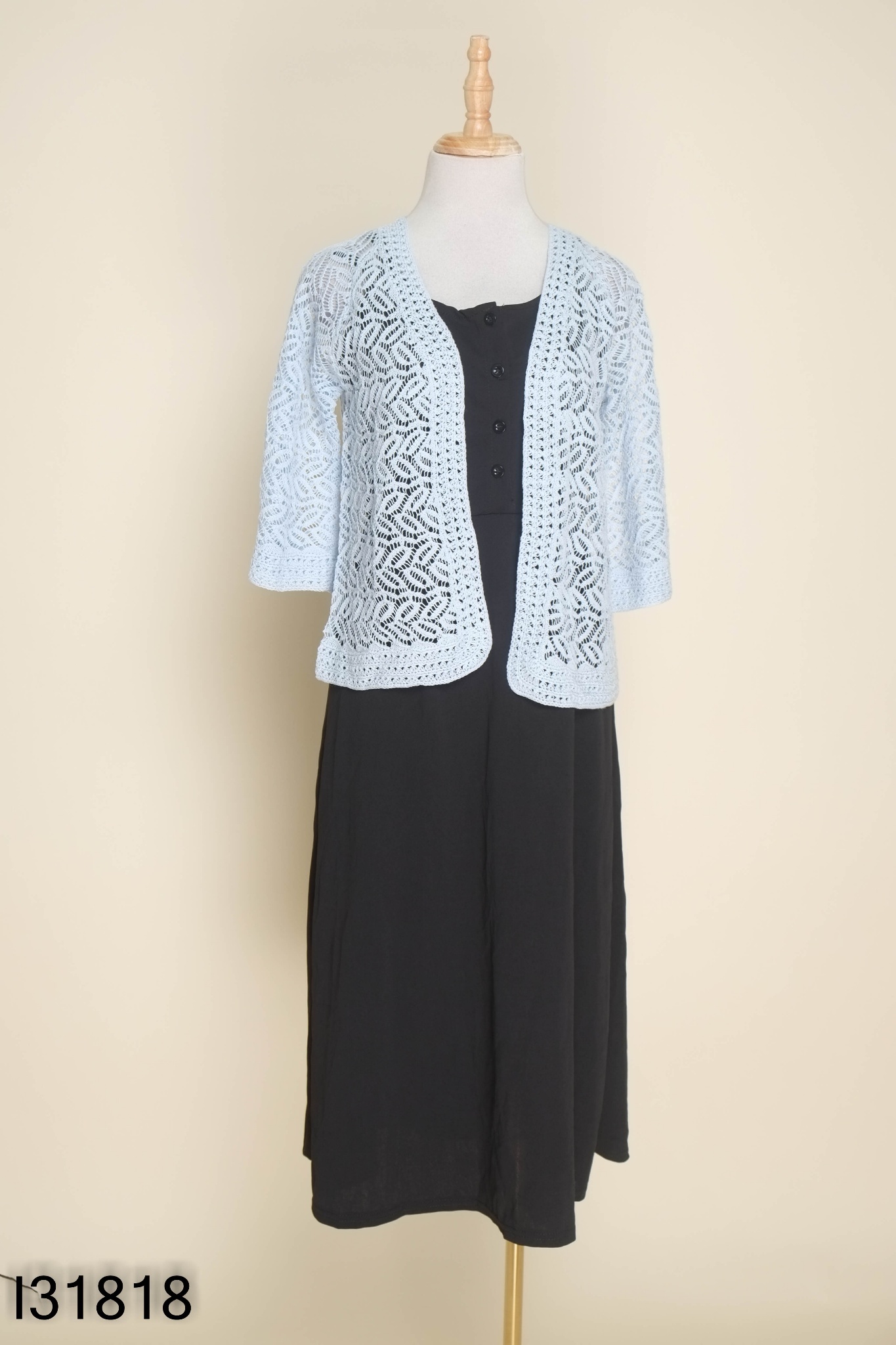 SET Váy 2s đen + cardigan len xanh