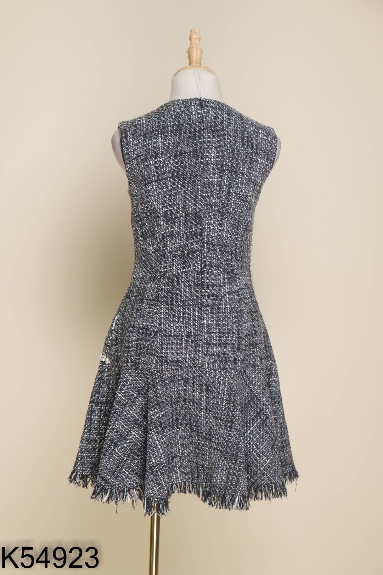 Váy dạ tweed CHARMILLES xám phối đen