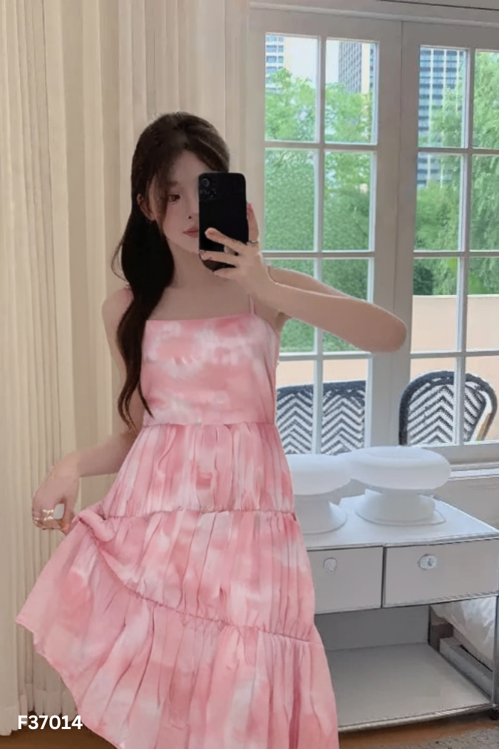 Váy 2s voan hồng dúm loang