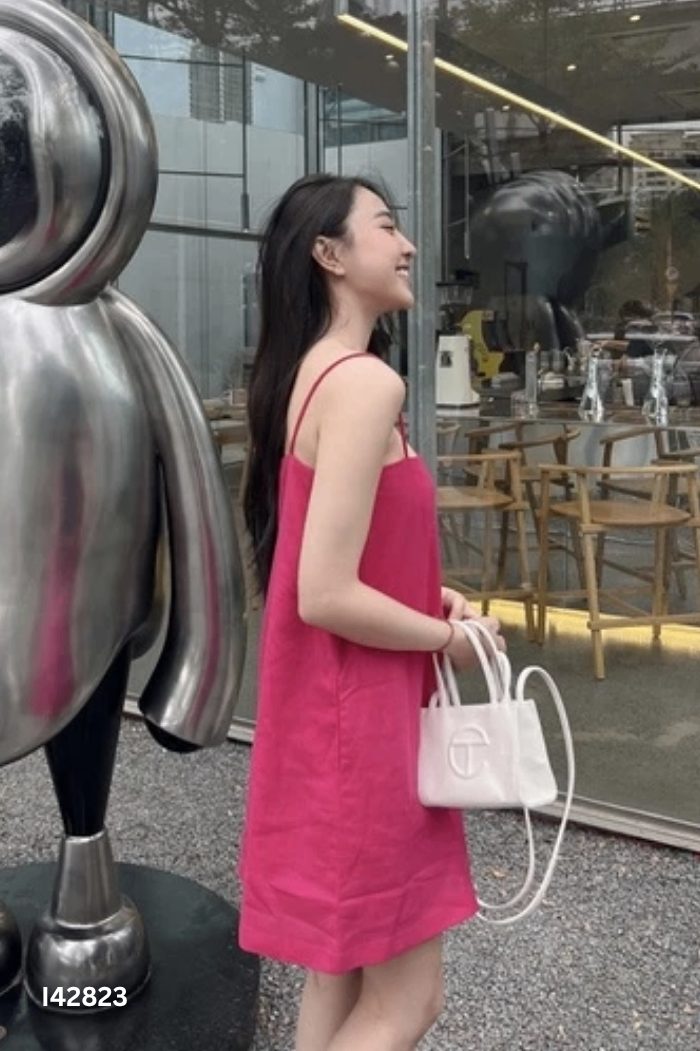 Váy hai dây SHUSHI linen hồng