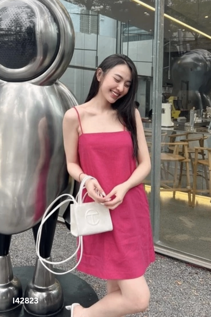 Váy hai dây SHUSHI linen hồng