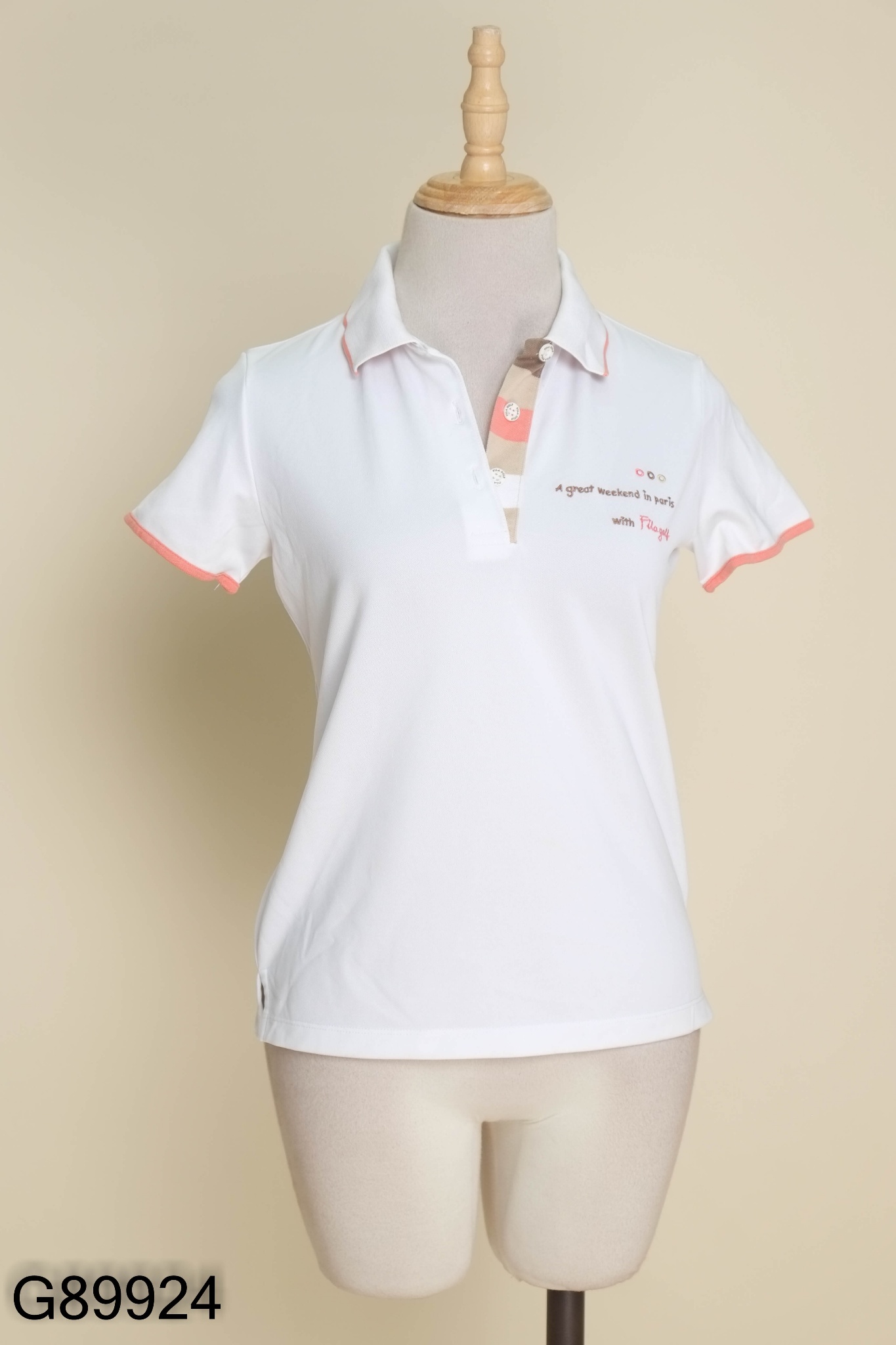 Áo polo trắng viền hồng