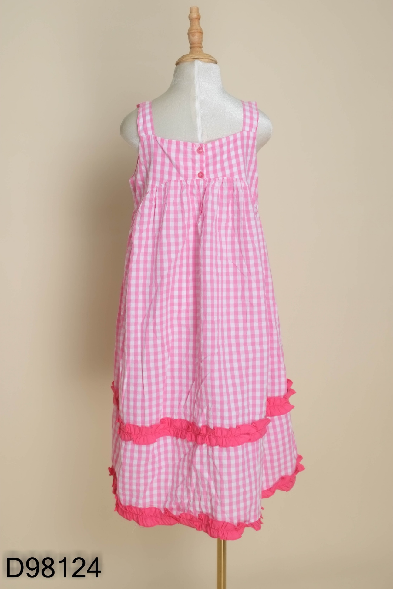 Váy hồng kẻ caro trắng KIDS