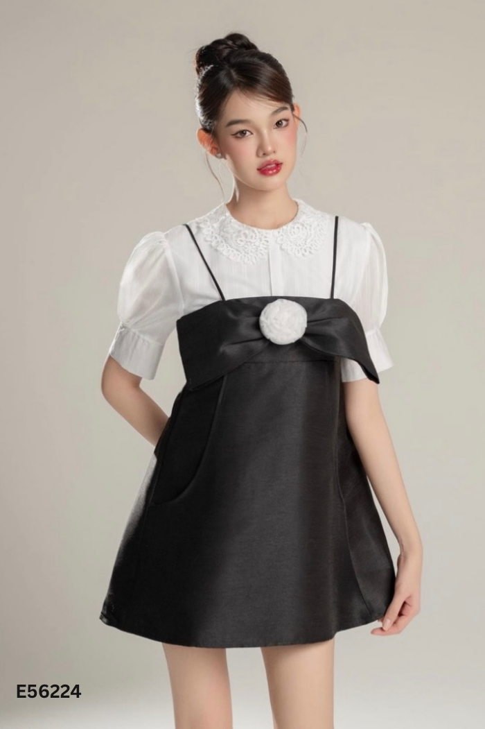 Váy hai dây đen AGUJA phối nơ