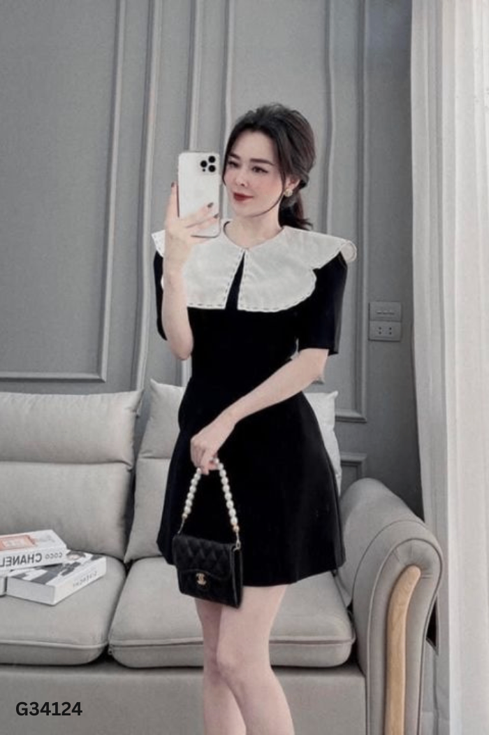 NEWTAG Váy đen cổ be