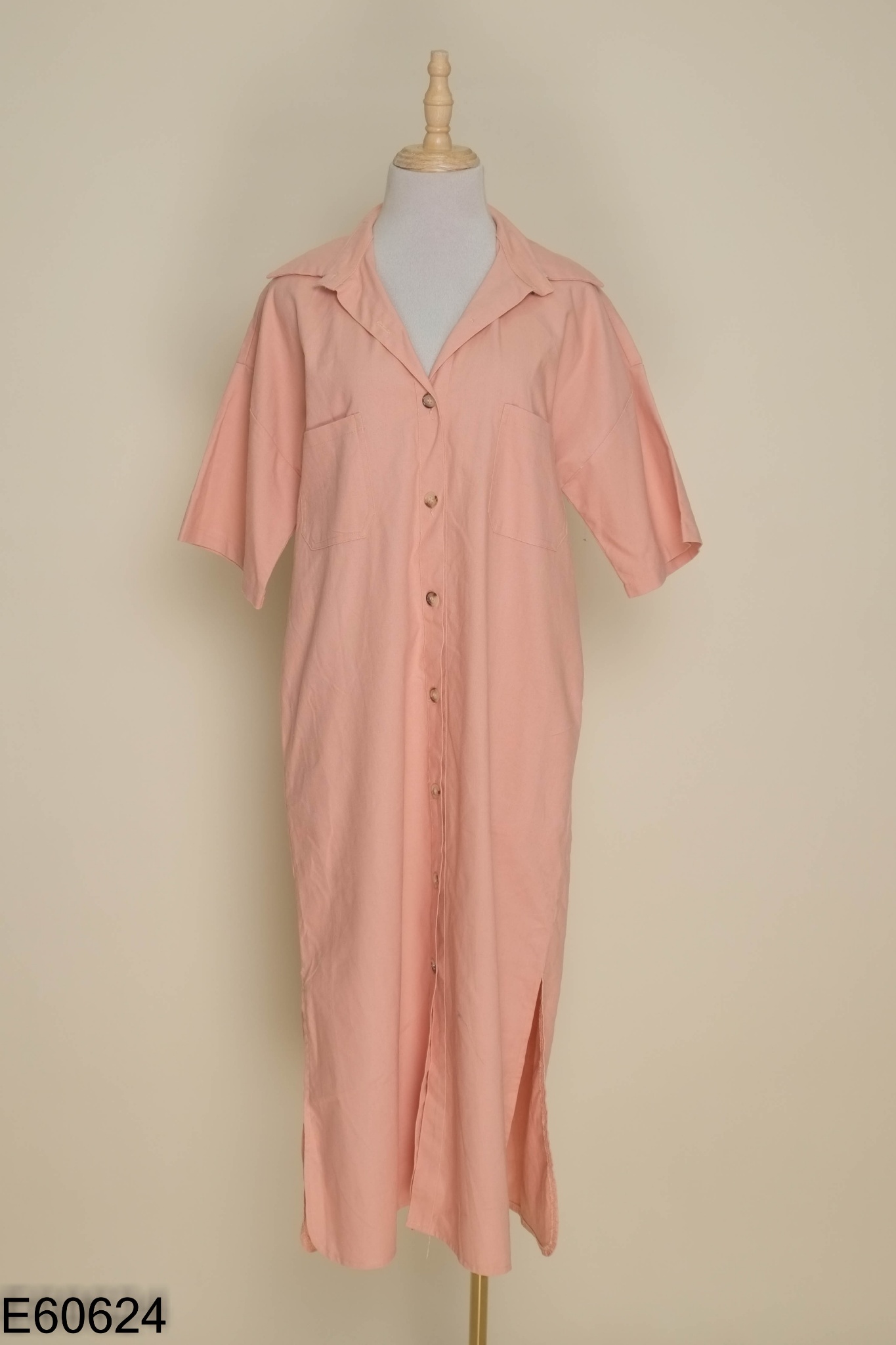 Váy linen hồng cam sơ mi