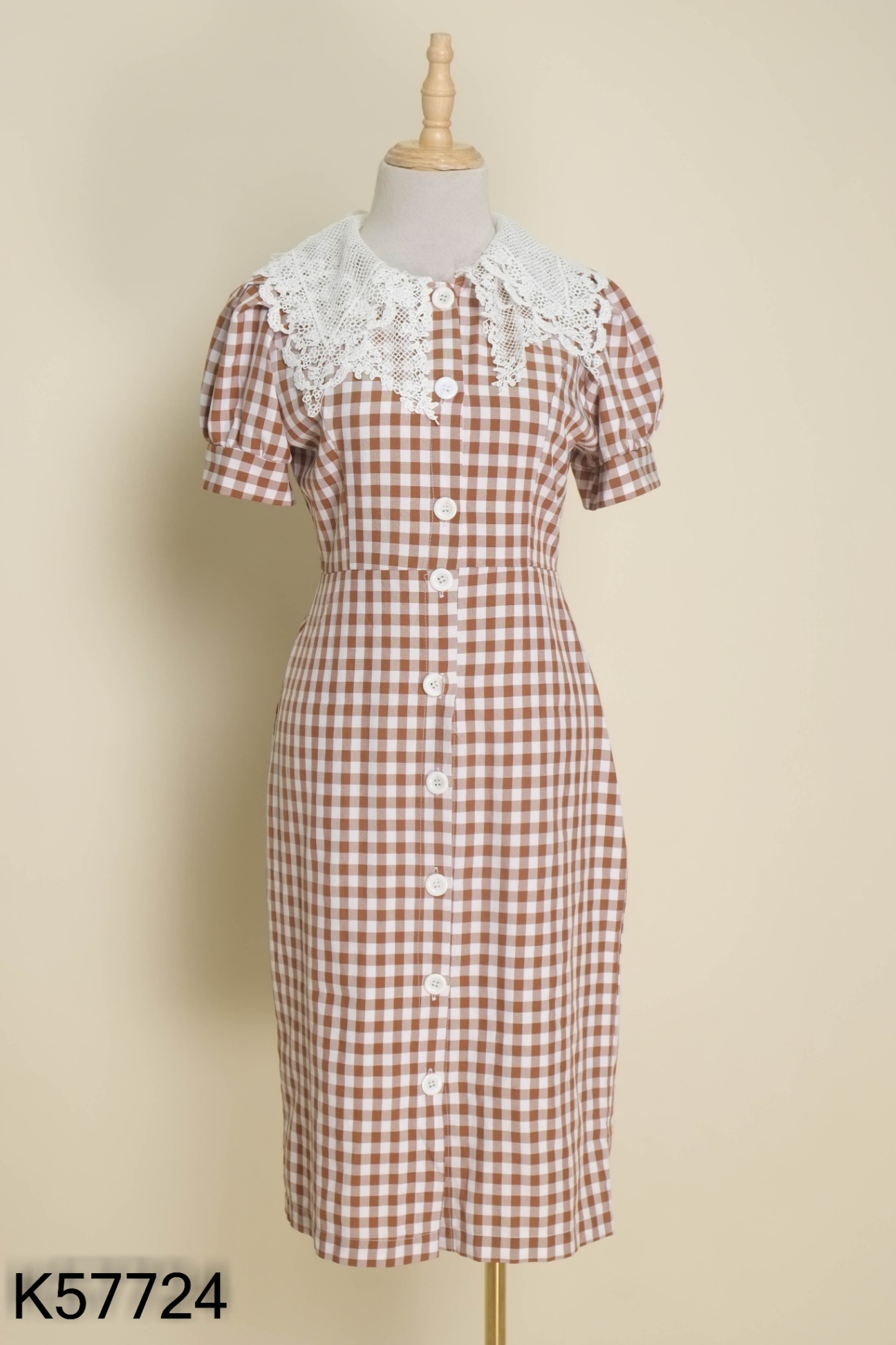 Váy COSY nâu kẻ caro trắng