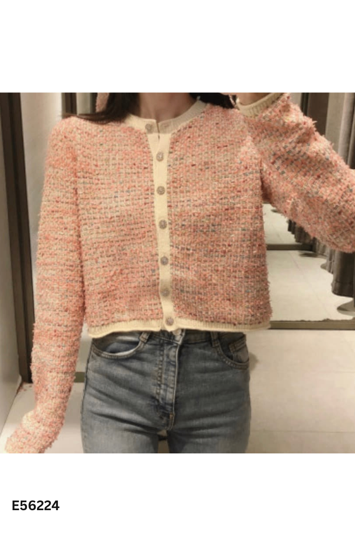 Áo len ZARA hồng viền be