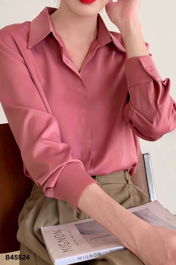 Áo sơ mi lụa hồng