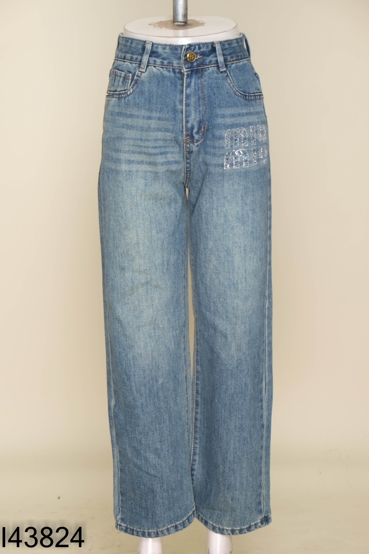 Quần culottes jeans xanh đính đá