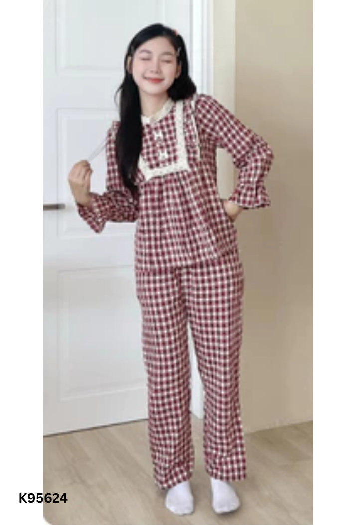 SET caro đỏ bèo áo + quần dài