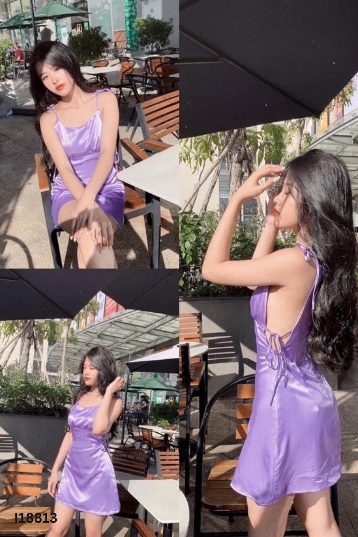 Váy hai dây YOONA lụa tím trơn