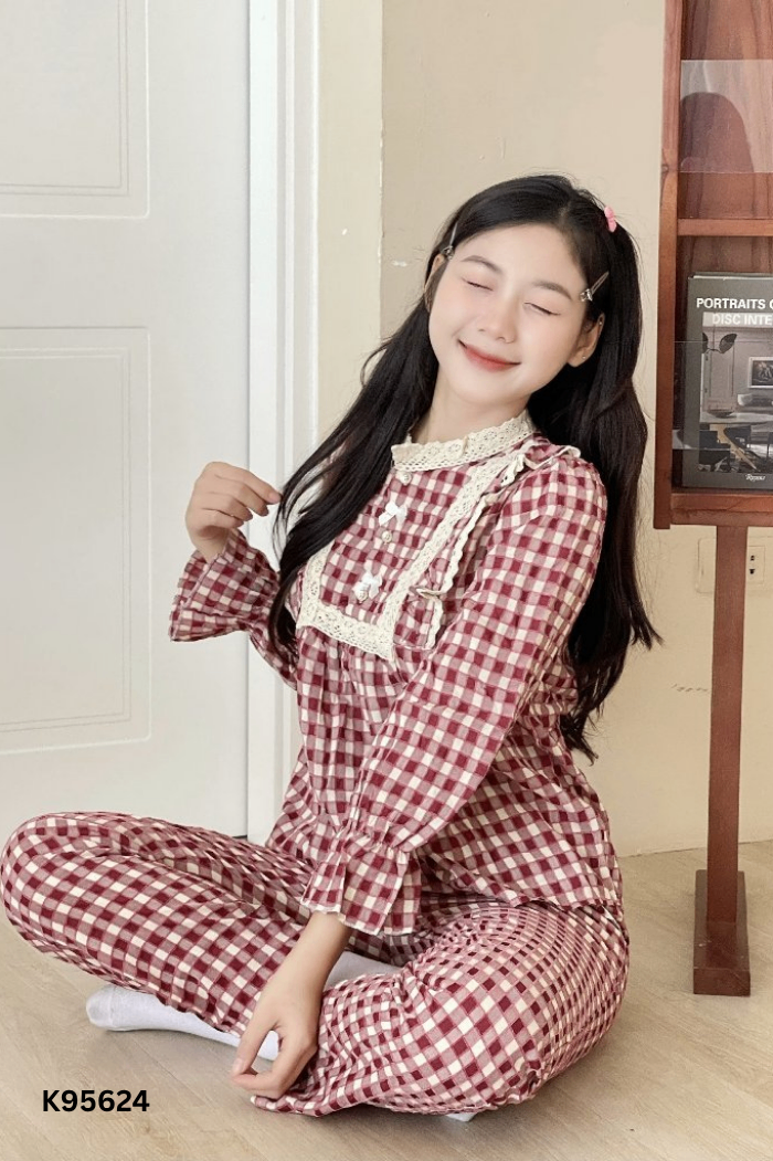 SET caro đỏ bèo áo + quần dài