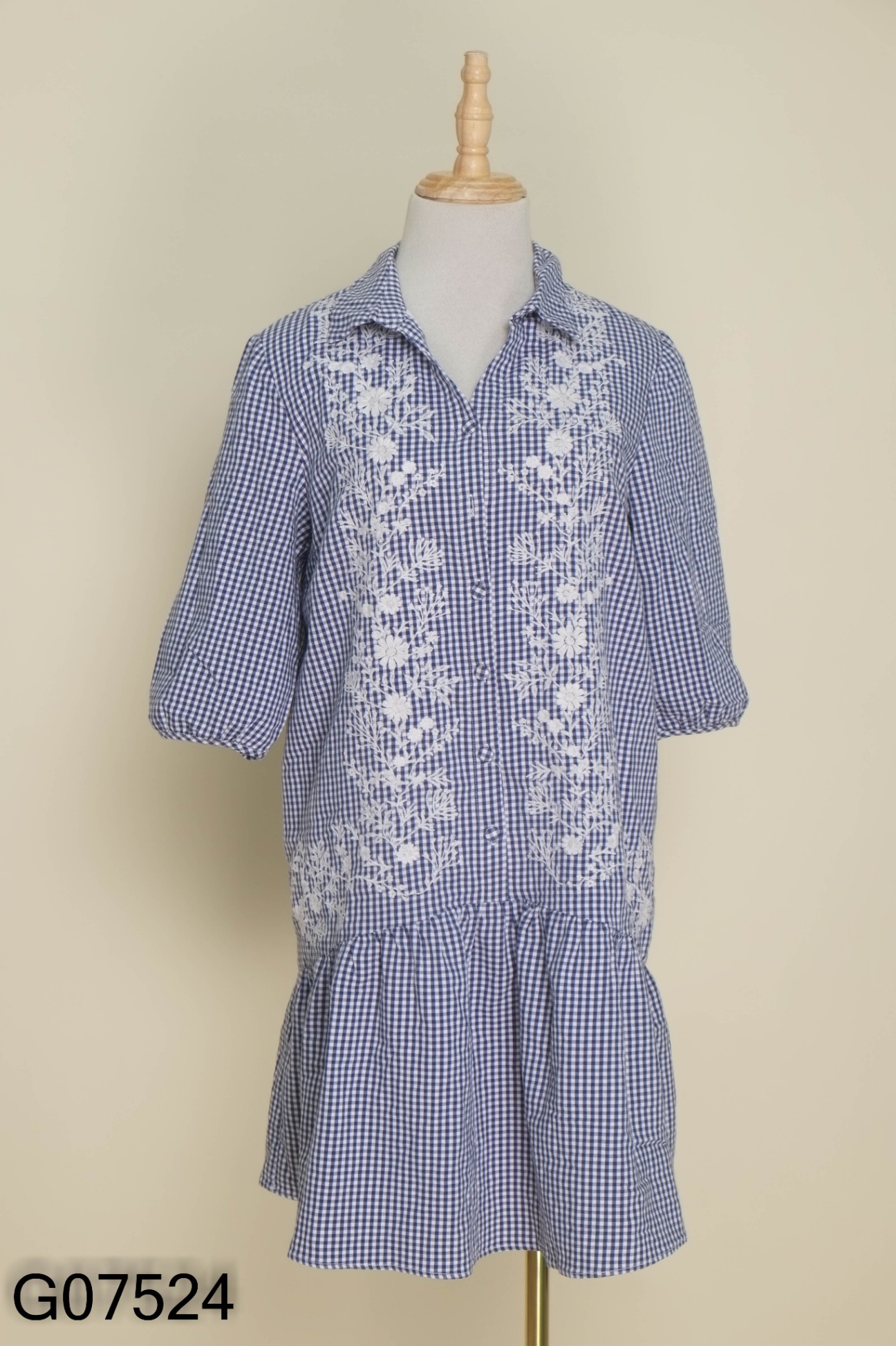 Váy ADORE DRESS xanh kẻ caro thêu hoa