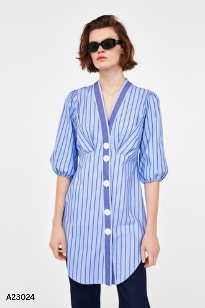 Váy ZARA xanh sọc phối cúc