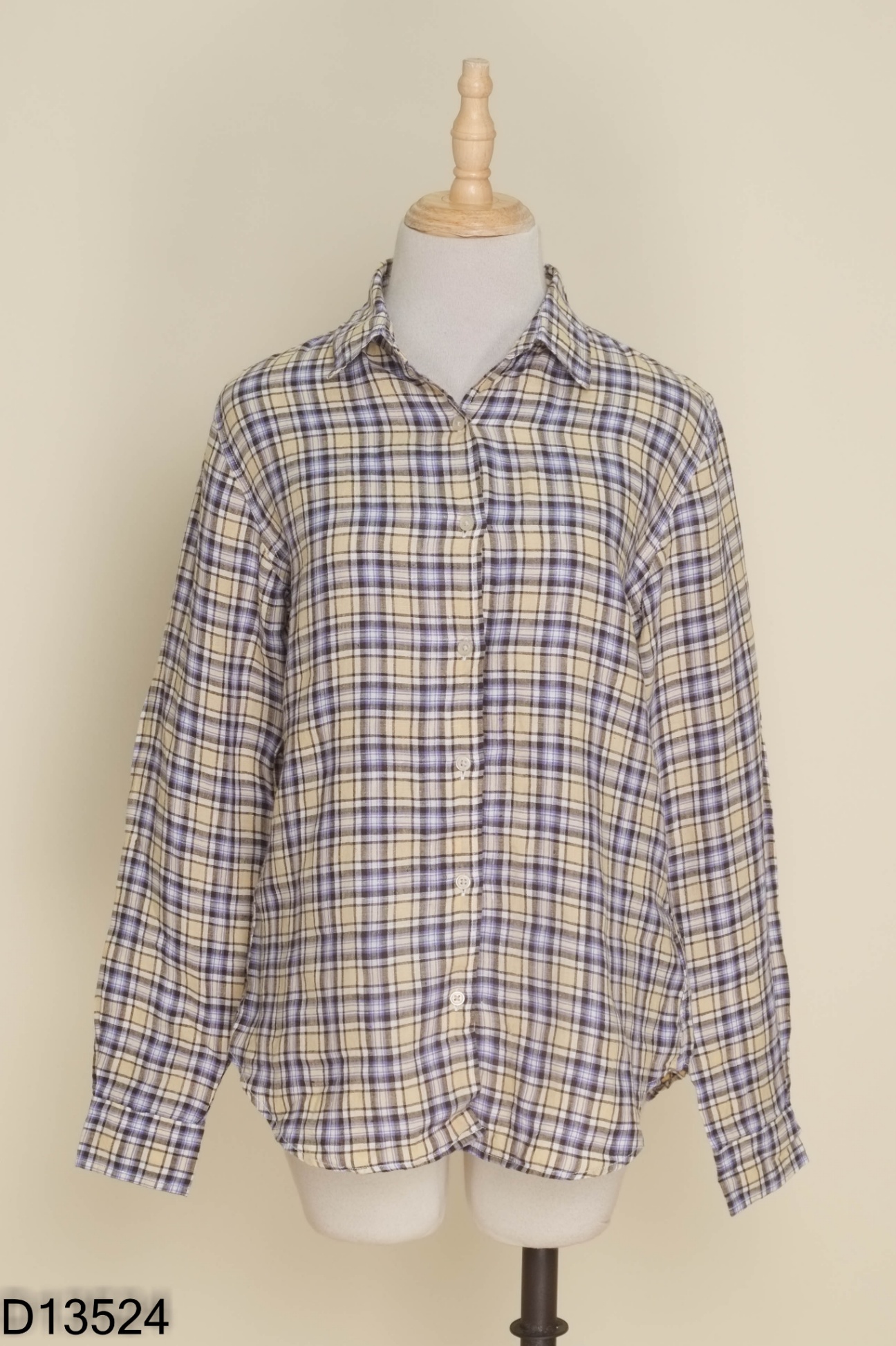 Áo sơ mi UNIQLO tím kẻ vàng