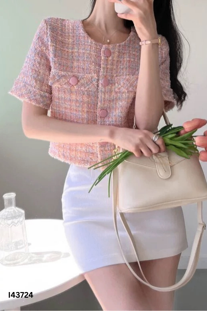 Áo dạ hồng ngắn tay