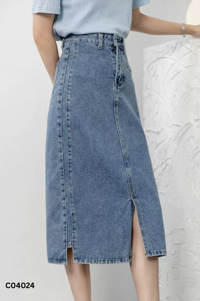 Chân váy jeans xanh trơn